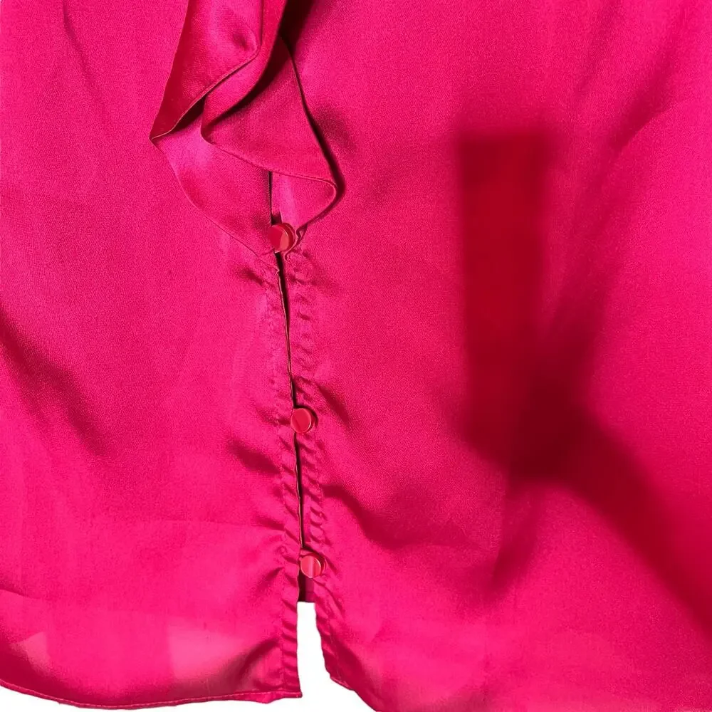 Worthington Pink Button Front Blouse Cap Sleeve Bow Petite Large - Picture 10 of 10
